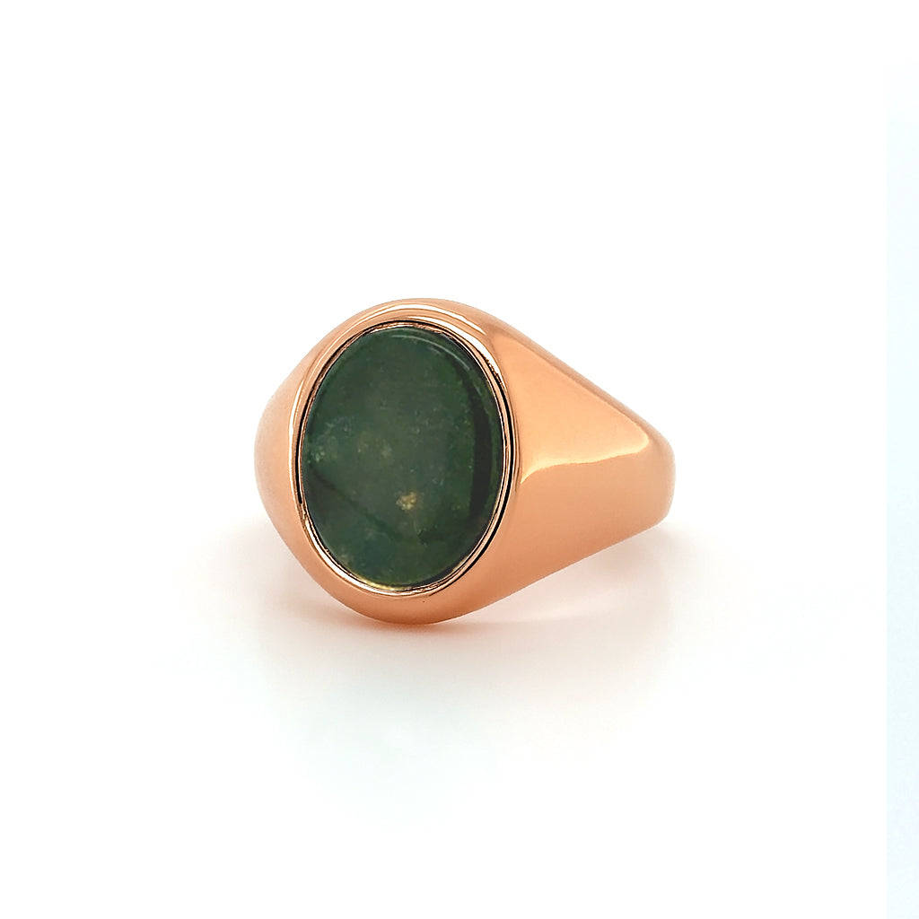 Bloodstone Stone 18ct Rose Gold Set Oval Signet Ring