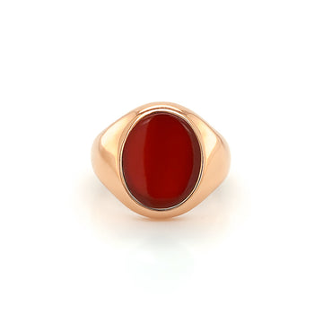 Carnelian Stone 9ct Rose Gold Set Oval Signet Ring