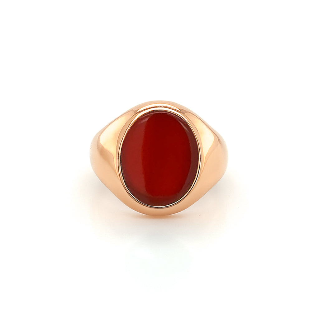 Carnelian Stone 18ct Rose Gold Set Oval Signet Ring