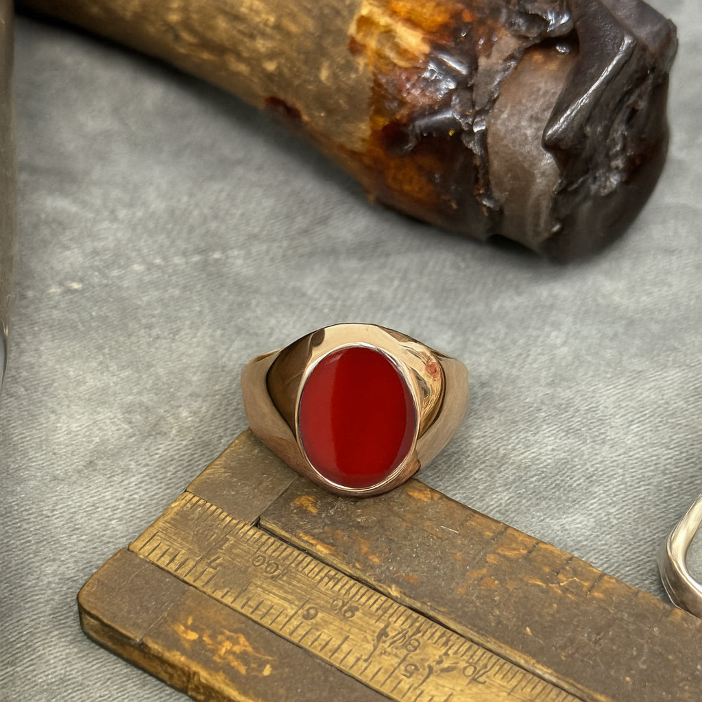 Carnelian Stone 18ct Rose Gold Set Oval Signet Ring
