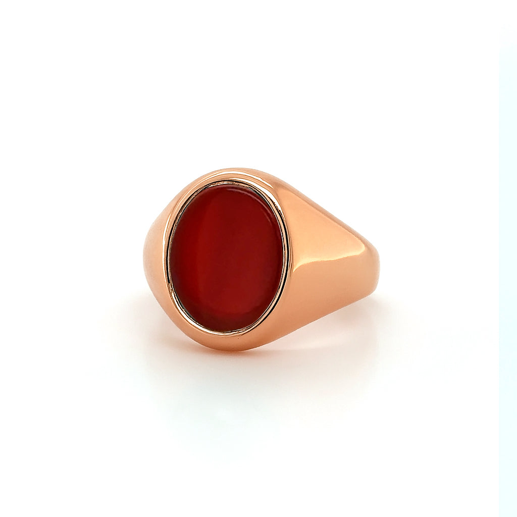 Carnelian Stone 18ct Rose Gold Set Oval Signet Ring