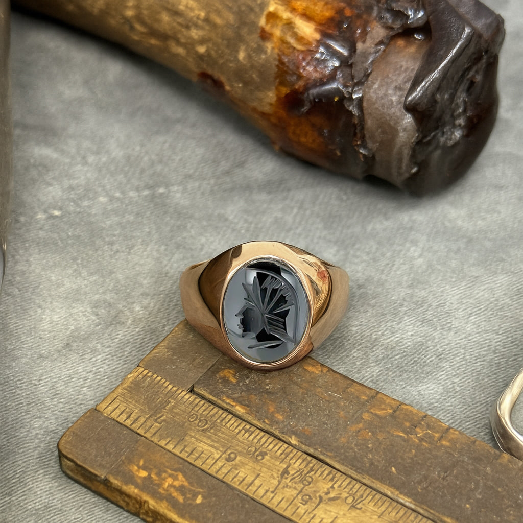 Hematite Intaglio 18ct Rose Gold Set Oval Signet Ring