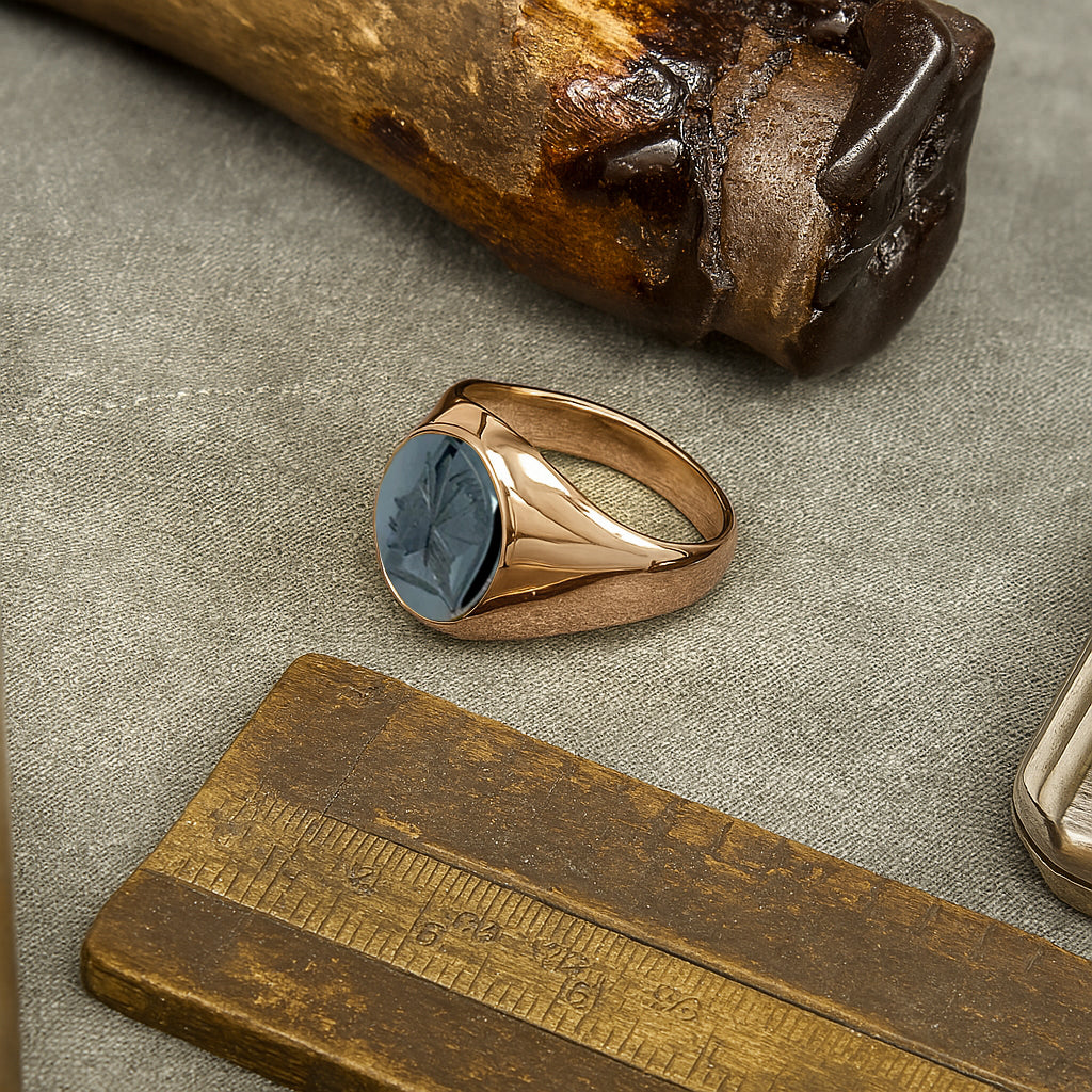 Hematite Intaglio 18ct Rose Gold Set Oval Signet Ring