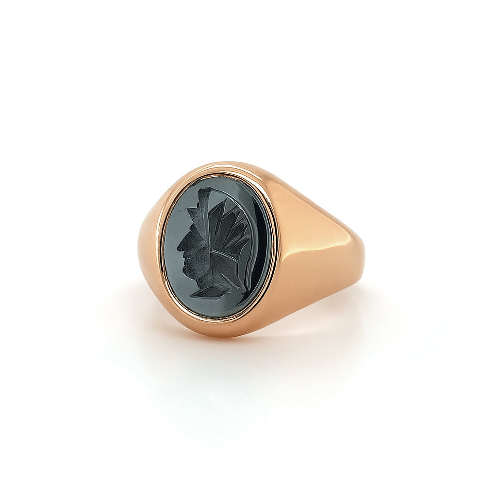 Hematite Intaglio 9ct Rose Gold Set Oval Signet Ring