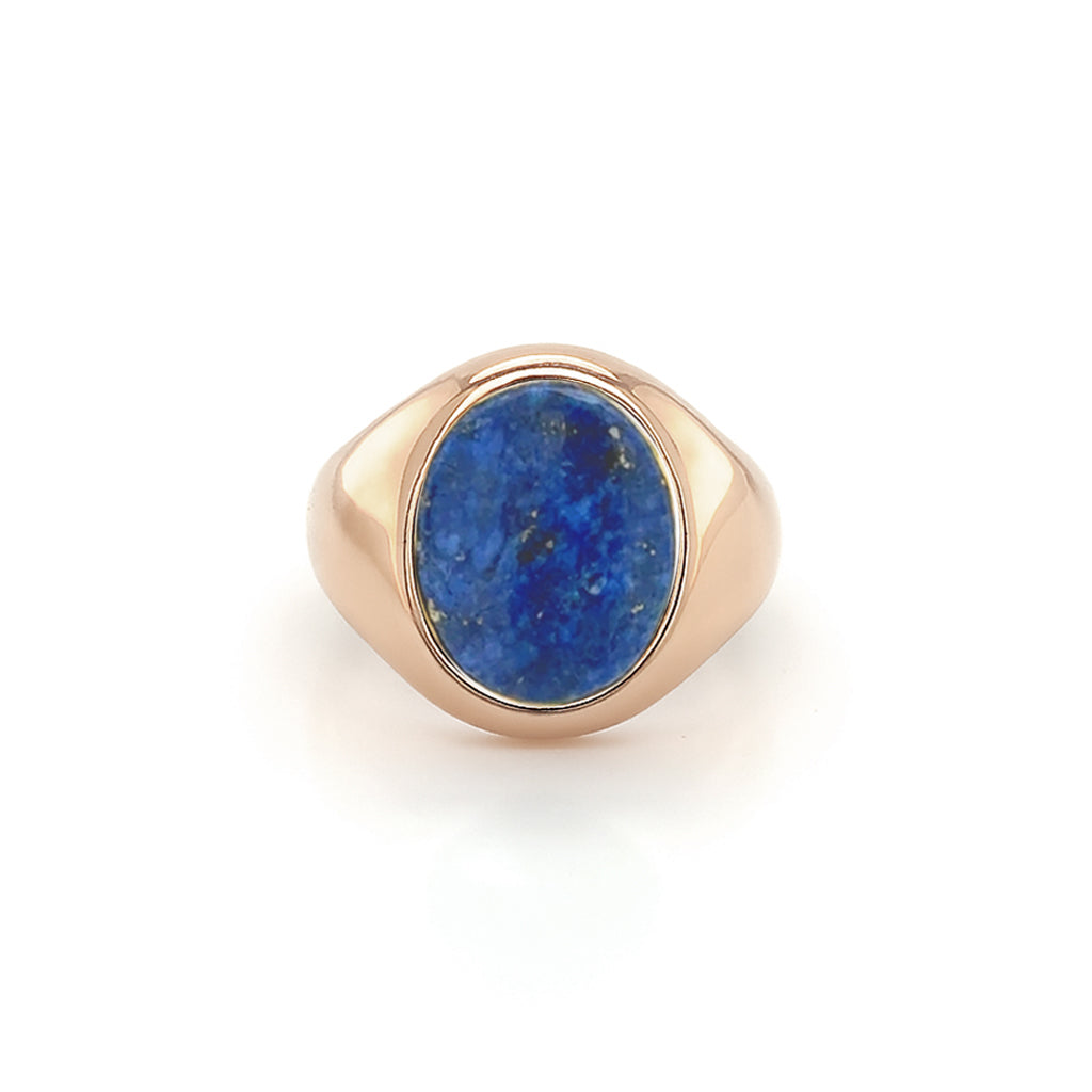 Lapis Lazuli Stone 9ct Rose Gold Set Oval Signet Ring