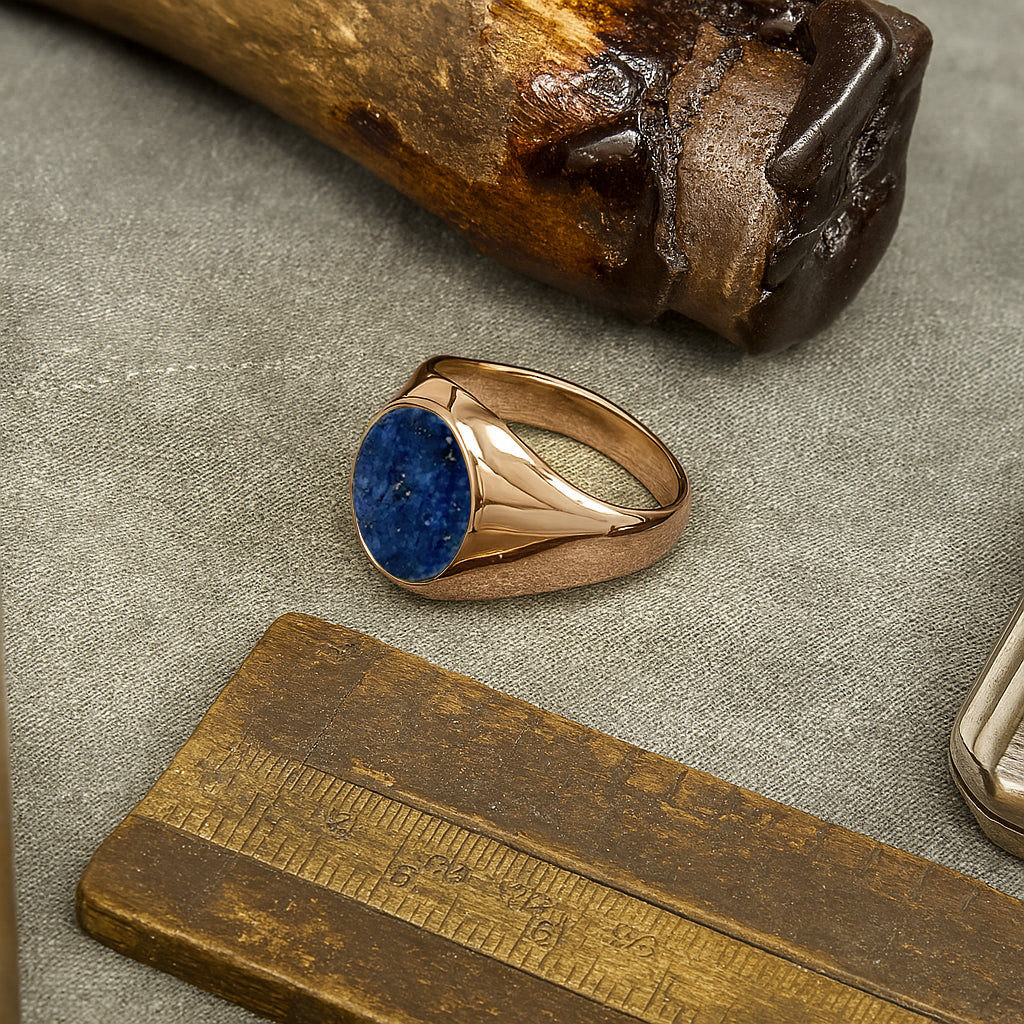 Lapis Lazuli Stone 9ct Rose Gold Set Oval Signet Ring