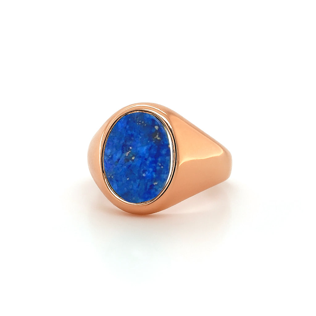Lapis Lazuli Stone 9ct Rose Gold Set Oval Signet Ring