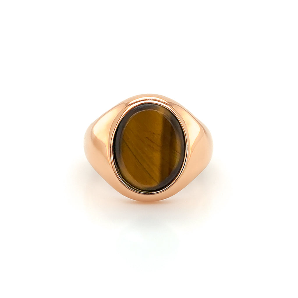 Tiger’s Eye Stone 18ct White Gold Set Oval Signet Ring
