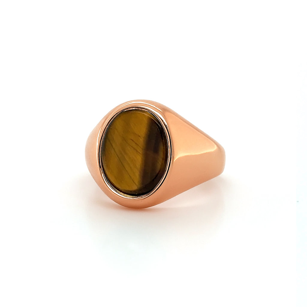 Tiger’s Eye Stone 18ct White Gold Set Oval Signet Ring