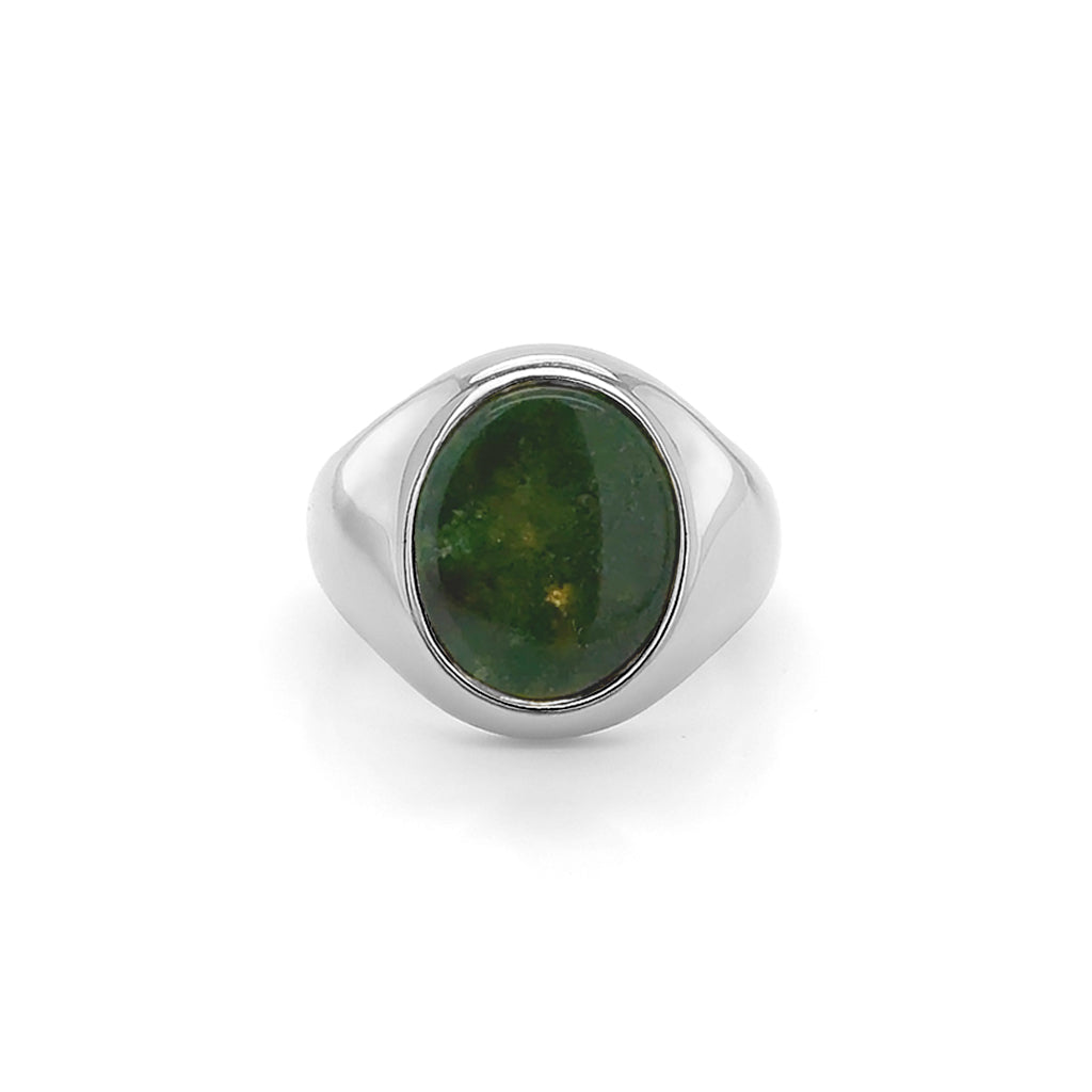Bloodstone Stone Silver Set Oval Signet Ring