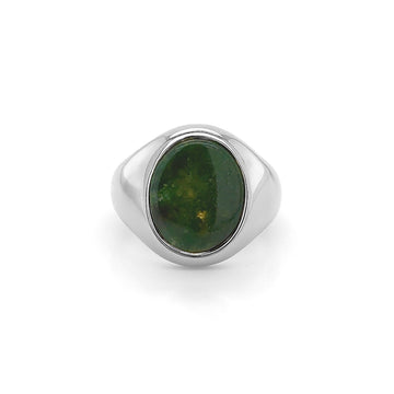 Bloodstone Stone Silver Set Oval Signet Ring