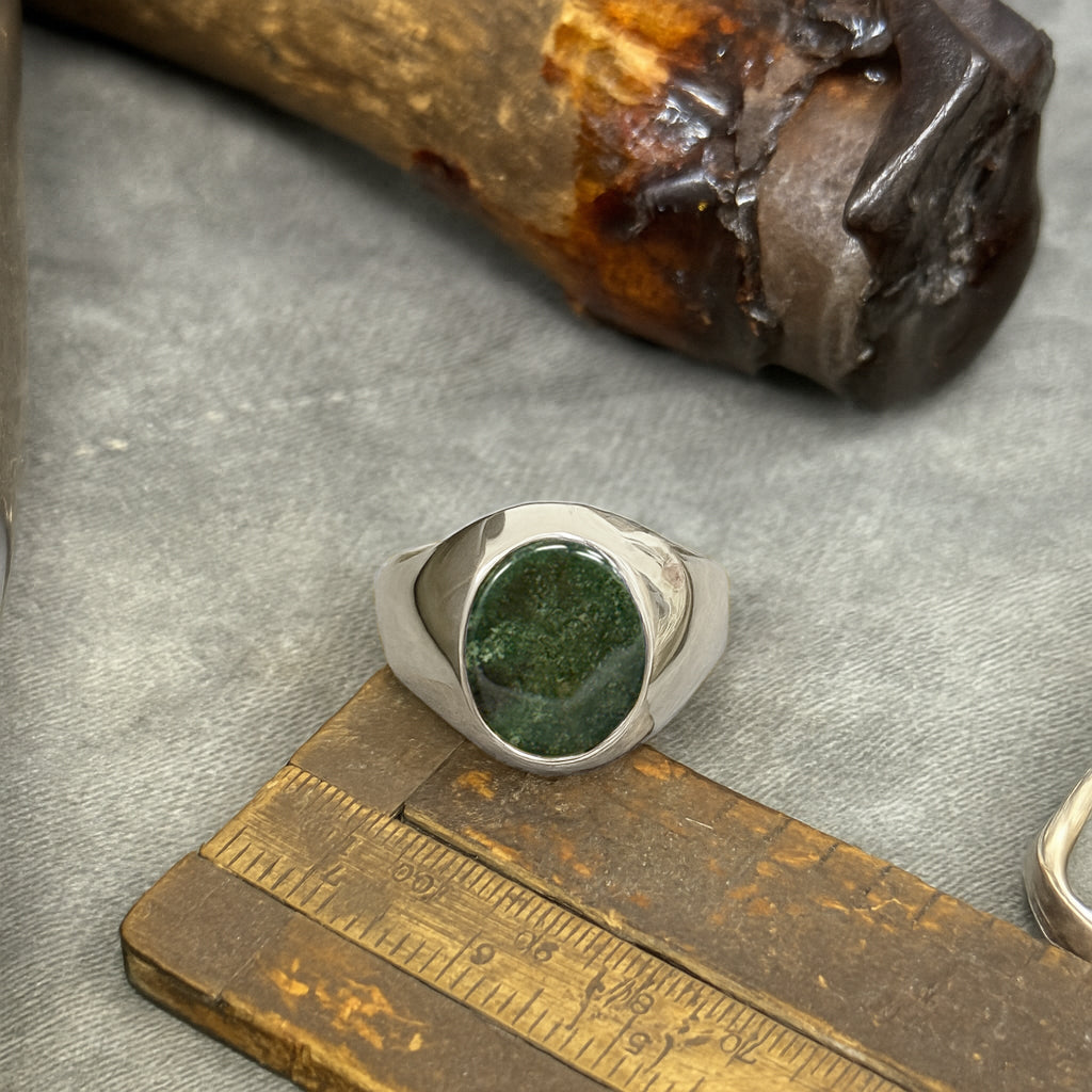 Bloodstone Stone Silver Set Oval Signet Ring