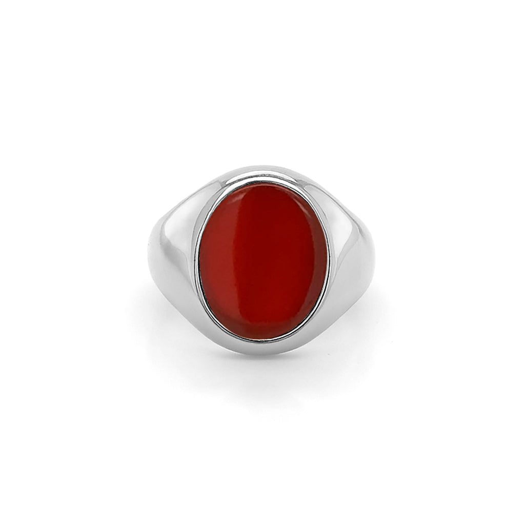 Carnelian Stone Silver Set Oval Signet Ring