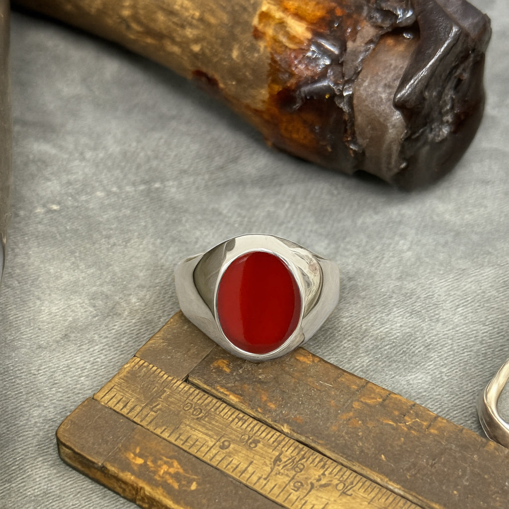 Carnelian Stone Platinum Set Oval Signet Ring