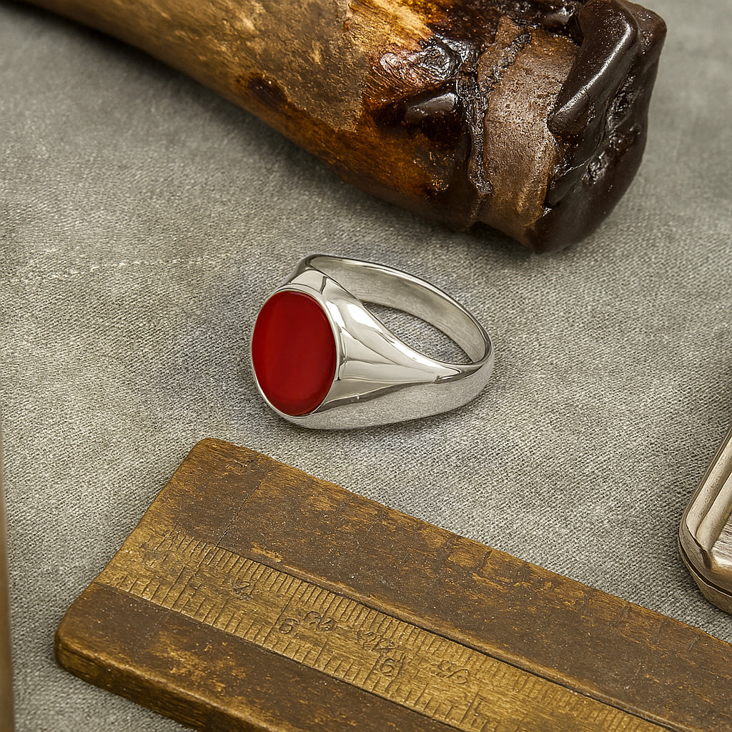 Carnelian Stone Silver Set Oval Signet Ring
