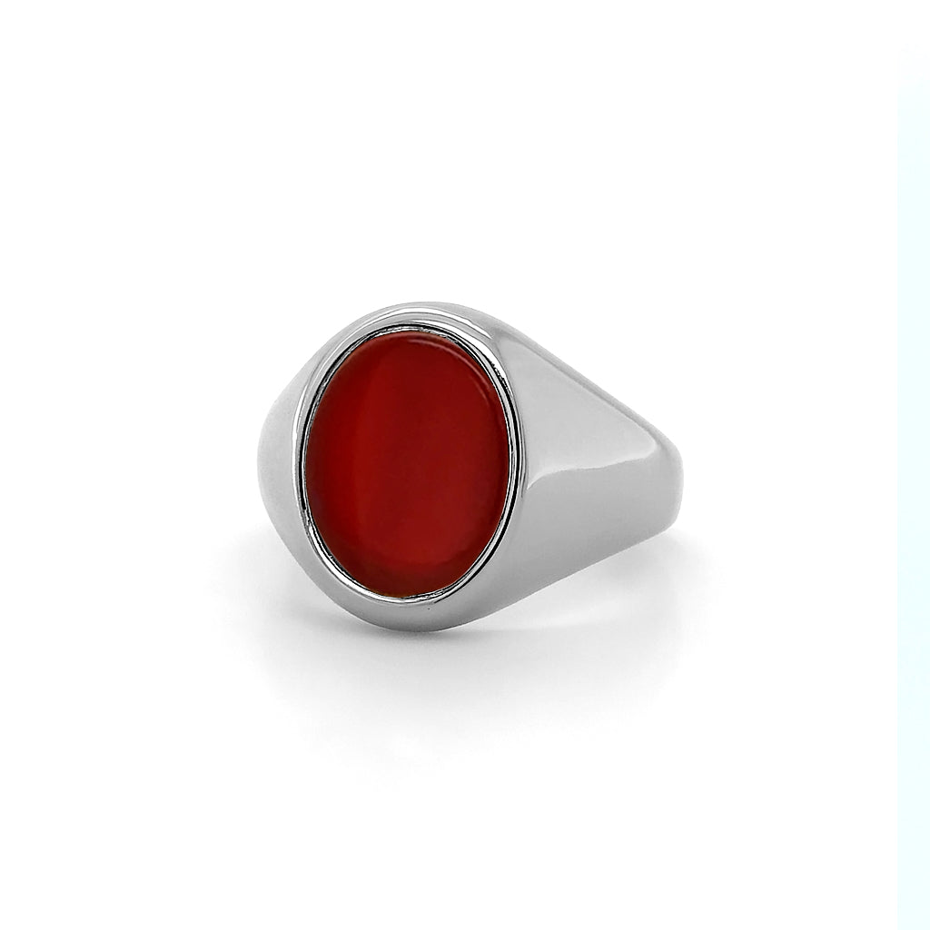 Carnelian Stone 18ct White Gold Set Oval Signet Ring