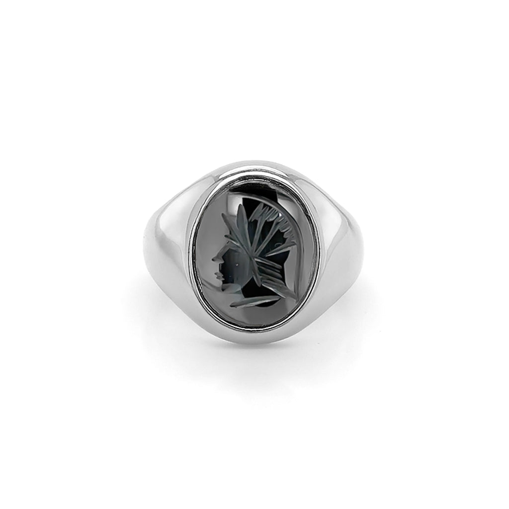Hematite Intaglio Platinum Set Oval Signet Ring