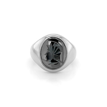 Hematite Intaglio Platinum Set Oval Signet Ring