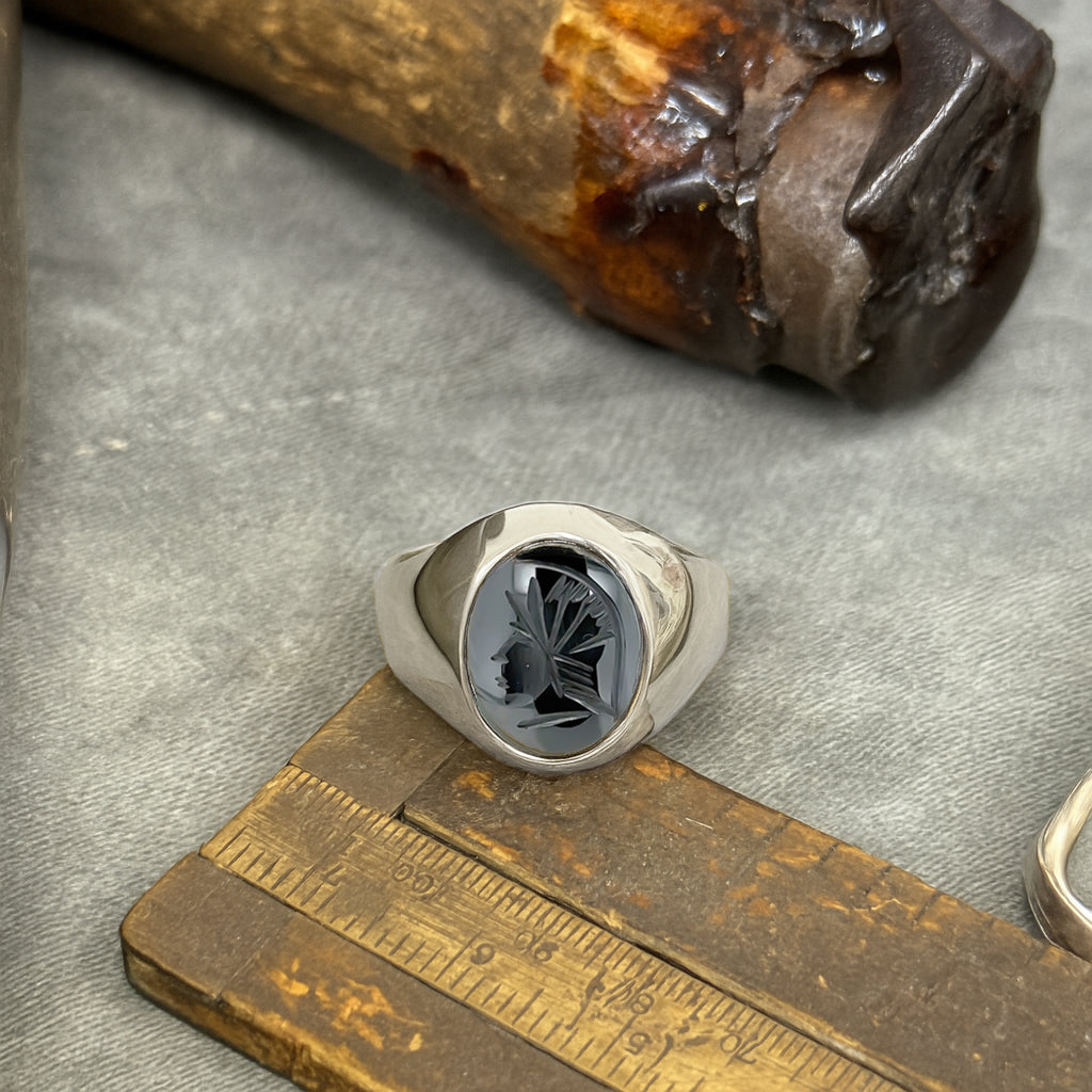 Hematite Intaglio 9ct White Gold Set Oval Signet Ring