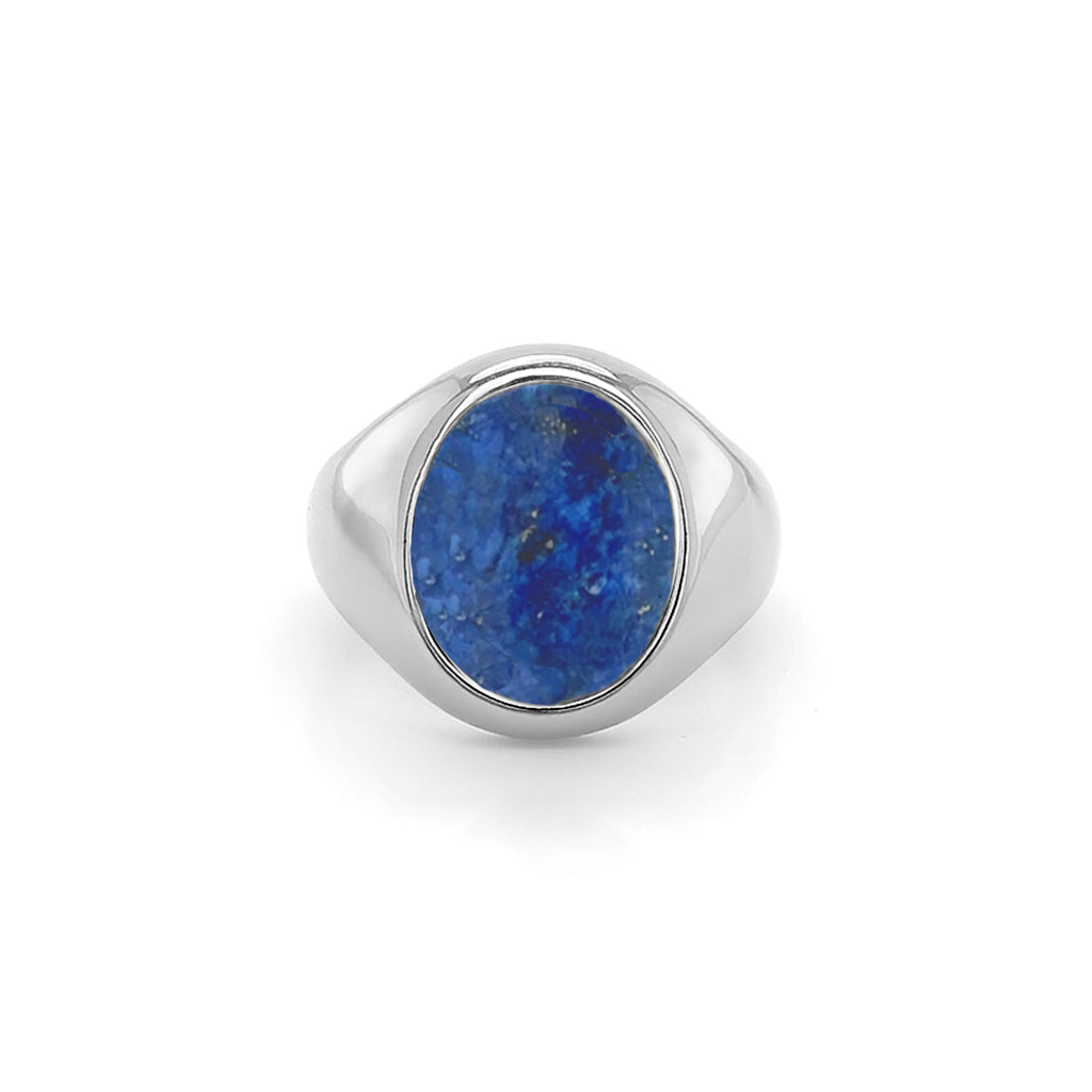 Lapis Lazuli Stone Silver Set Oval Signet Ring