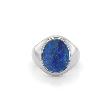 Lapis Lazuli Stone Silver Set Oval Signet Ring