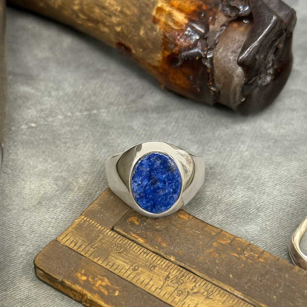 Lapis Lazuli Stone Silver Set Oval Signet Ring