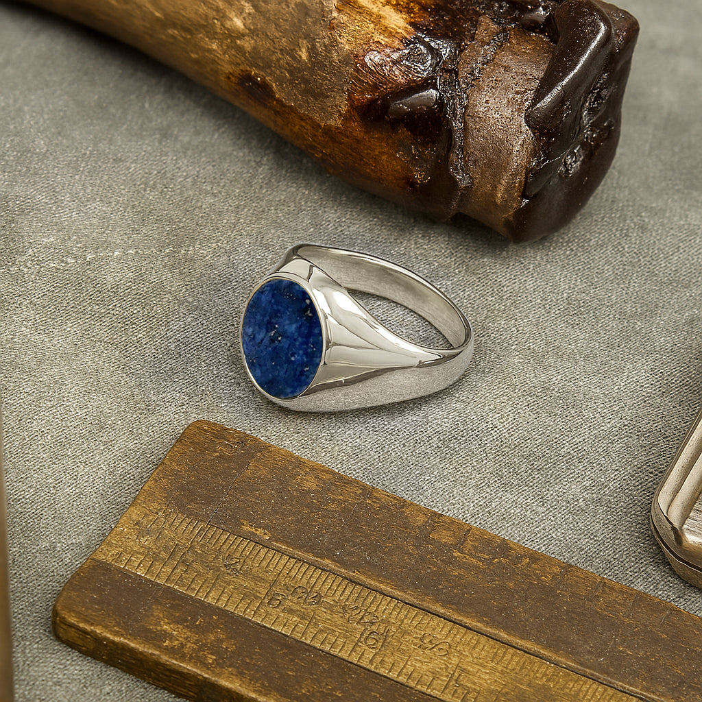 Lapis Lazuli Stone Silver Set Oval Signet Ring