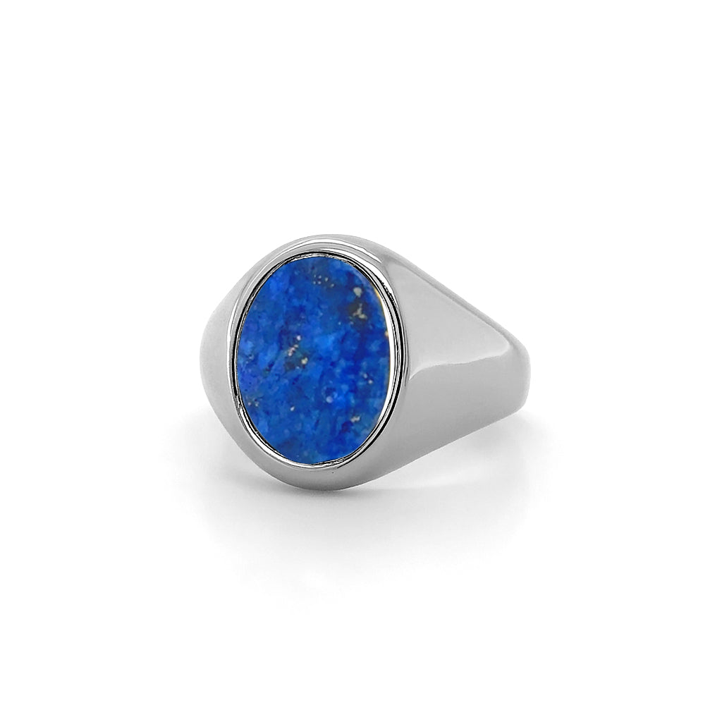 Lapis Lazuli Stone Platinum Set Oval Signet Ring