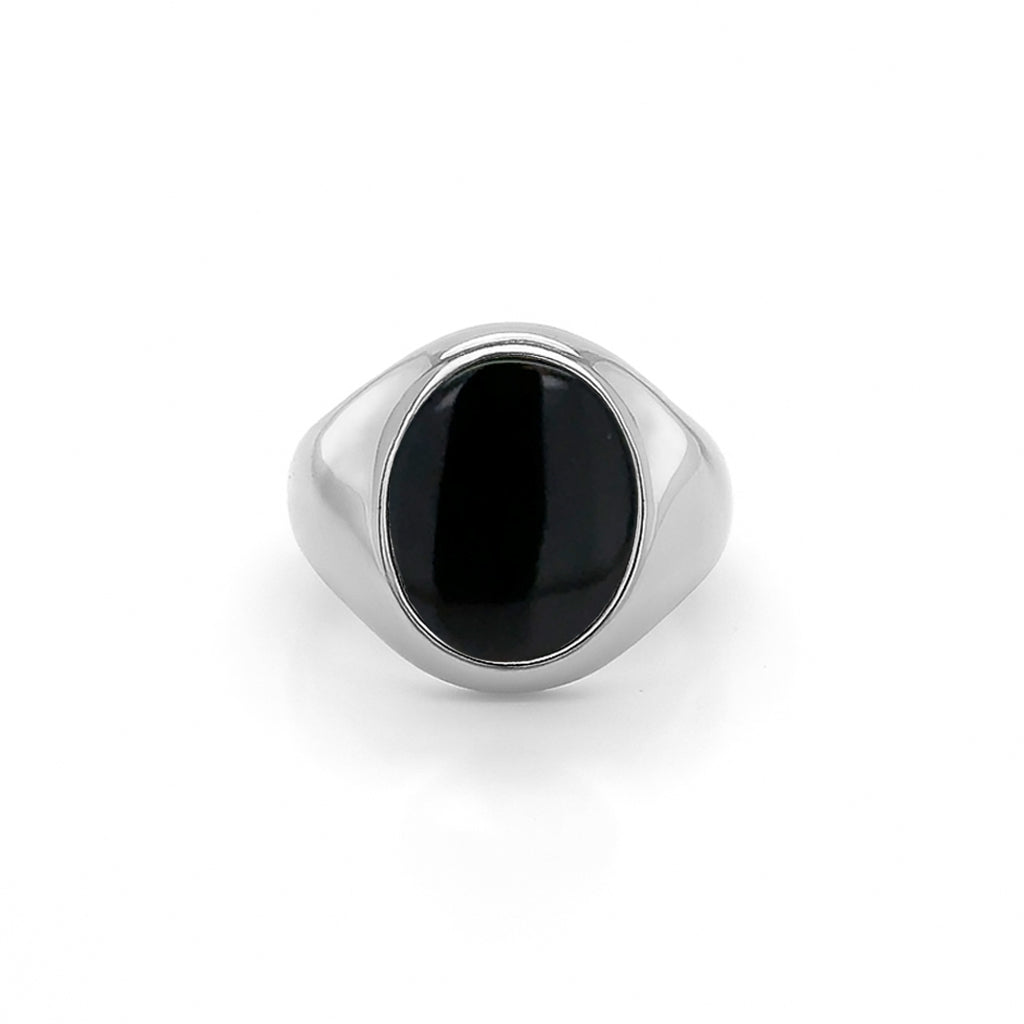Onyx Stone 9ct White Gold Set Oval Signet Ring