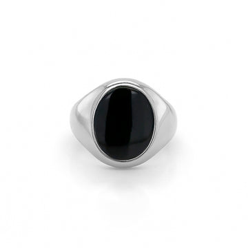 Onyx Stone 9ct White Gold Set Oval Signet Ring
