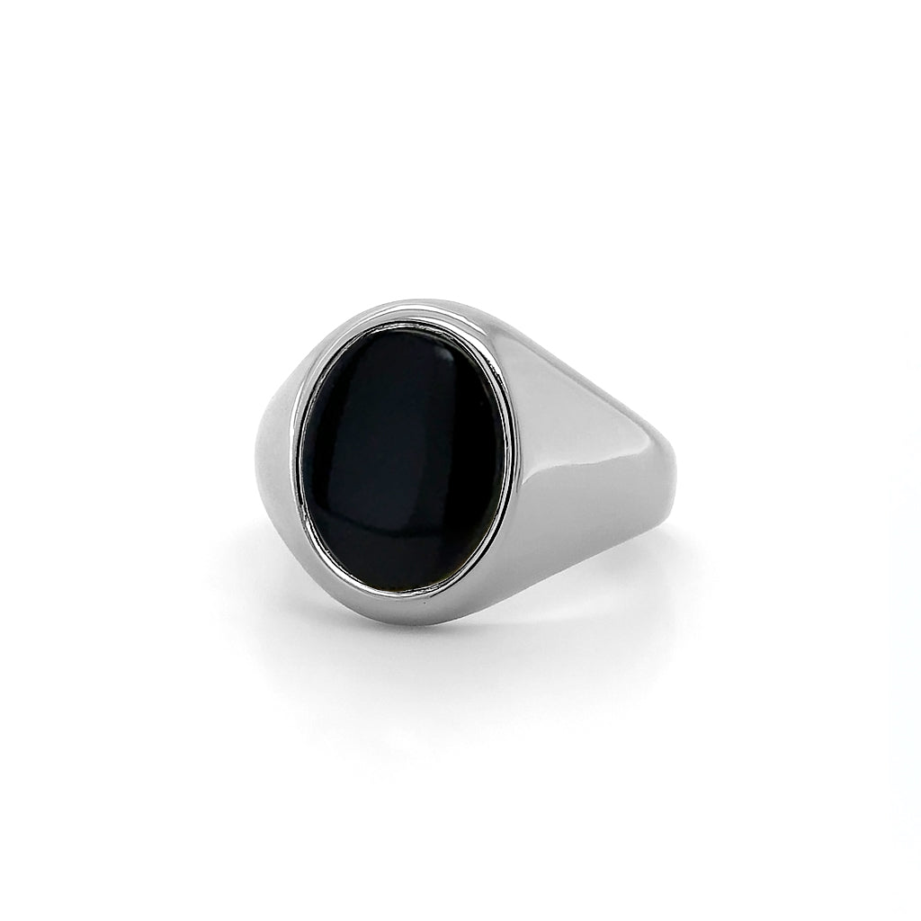 Onyx Stone 9ct White Gold Set Oval Signet Ring