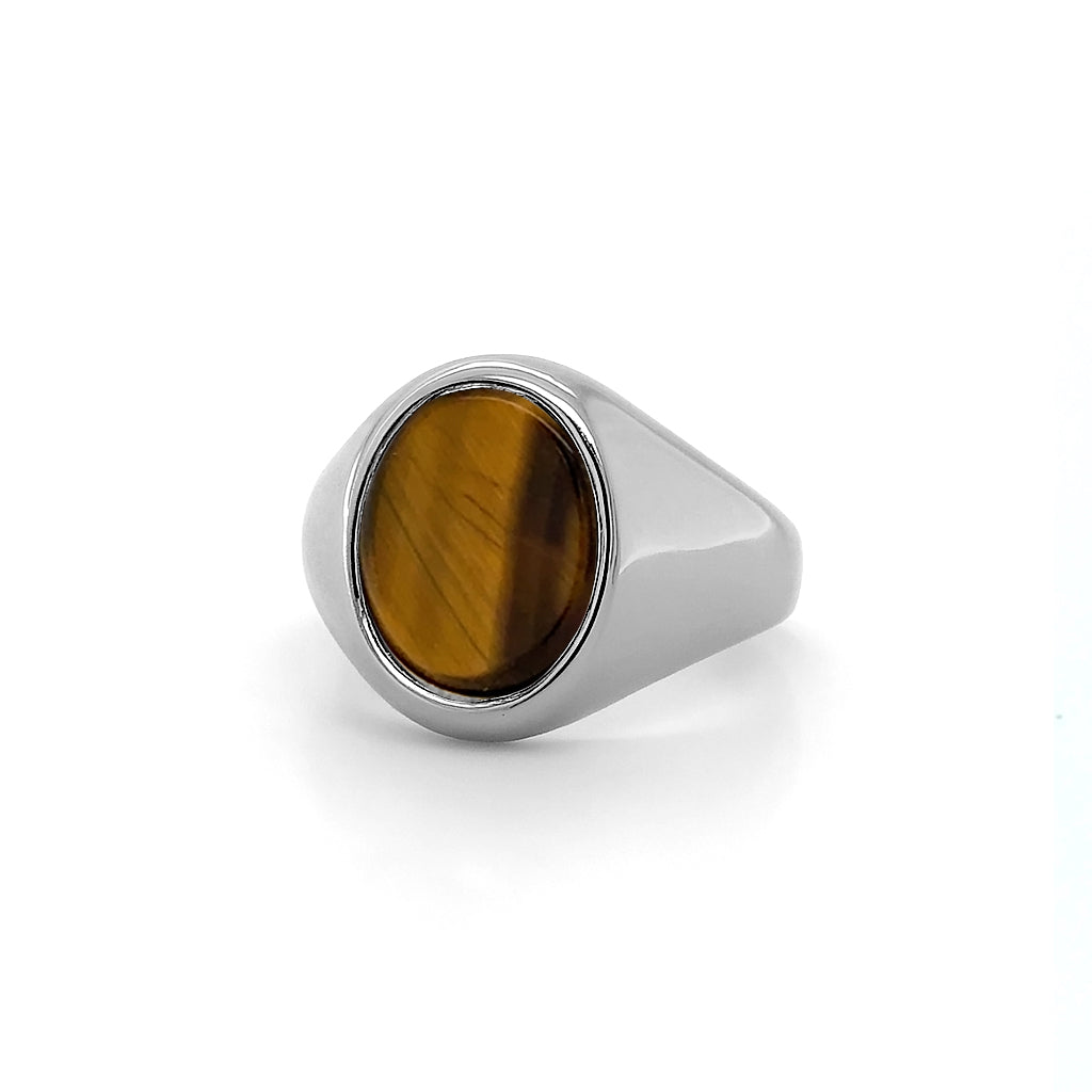 Tiger’s Eye Stone 18ct White Gold Set Oval Signet Ring