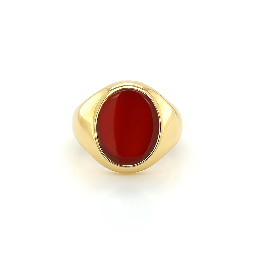 Carnelian Stone 9ct Yellow Gold Set Oval Signet Ring