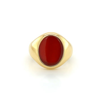 Carnelian Stone 9ct Yellow Gold Set Oval Signet Ring