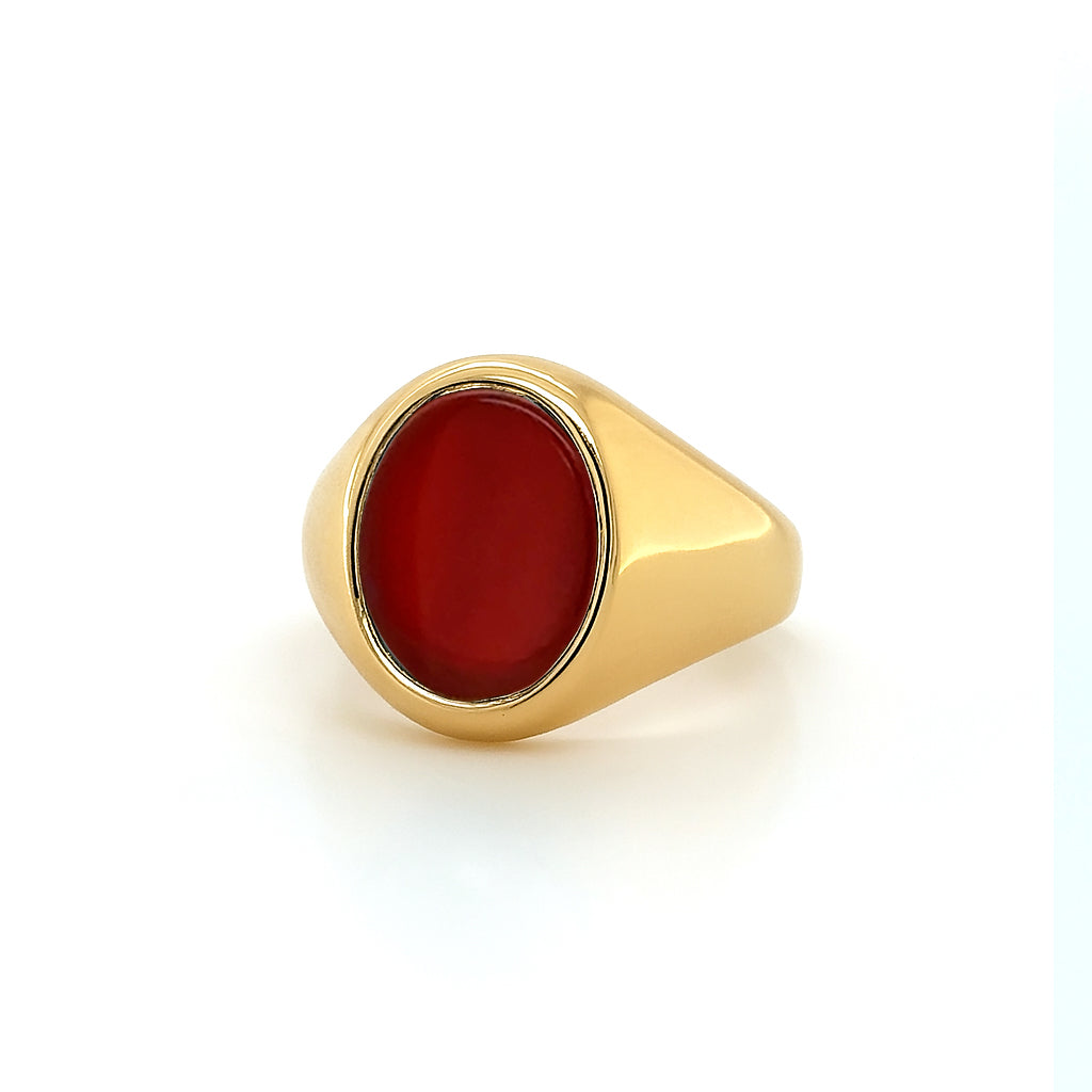 Carnelian Stone 9ct Yellow Gold Set Oval Signet Ring