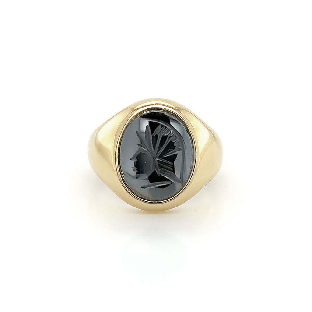 Hematite Intaglio 18ct Yellow Gold Set Oval Signet Ring