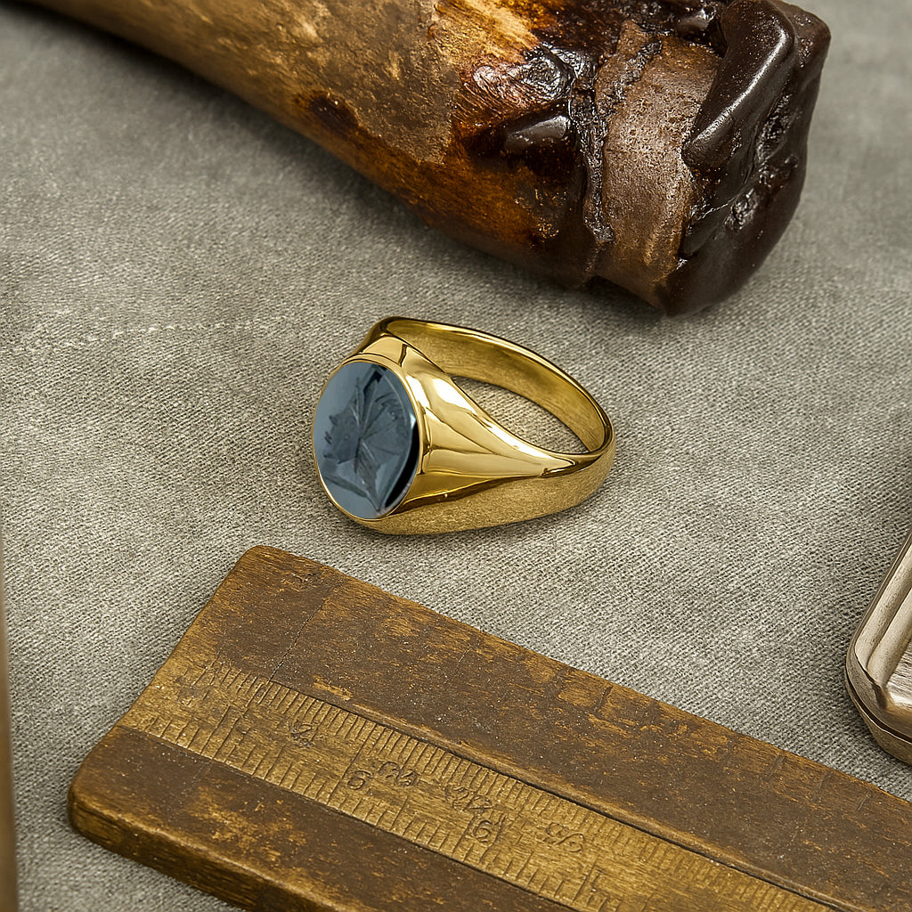 Hematite Intaglio 18ct Yellow Gold Set Oval Signet Ring