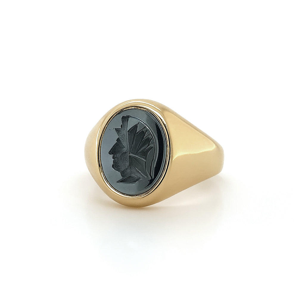 Hematite Intaglio 9ct Yellow Gold Set Oval Signet Ring