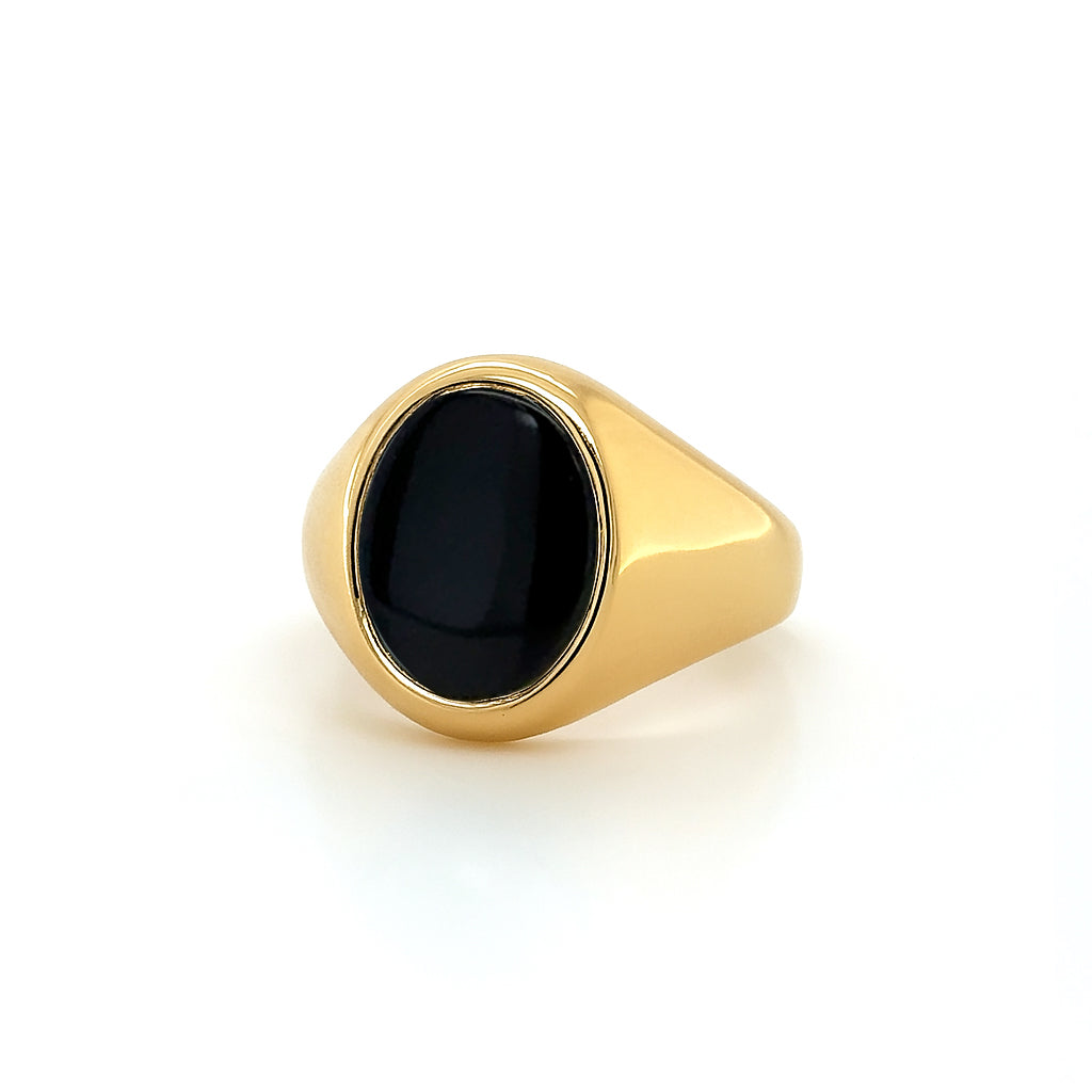 Onyx Stone 18ct Yellow Gold Set Oval Signet Ring