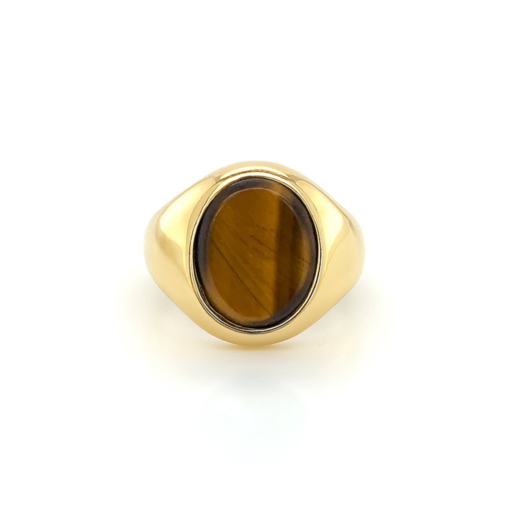 Tiger’s Eye Stone 18ct Yellow Gold Set Oval Signet Ring