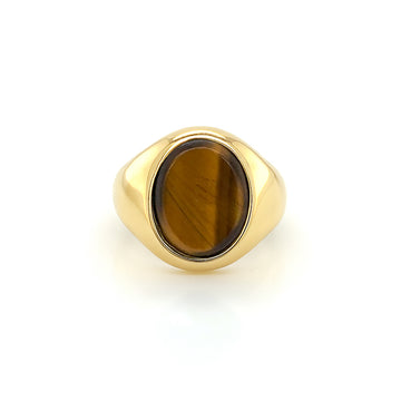 Tiger’s Eye Stone 18ct Yellow Gold Set Oval Signet Ring
