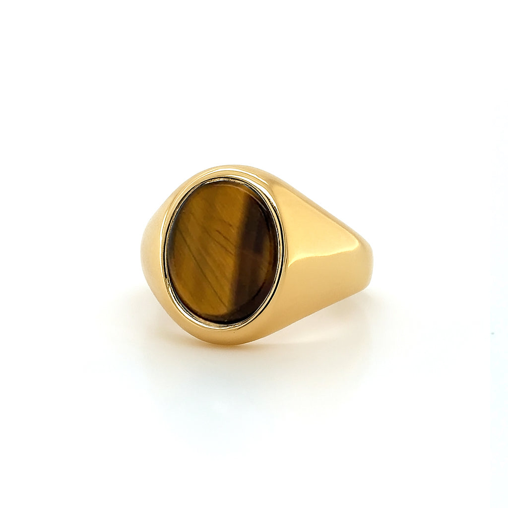 Tiger’s Eye Stone 18ct Yellow Gold Set Oval Signet Ring